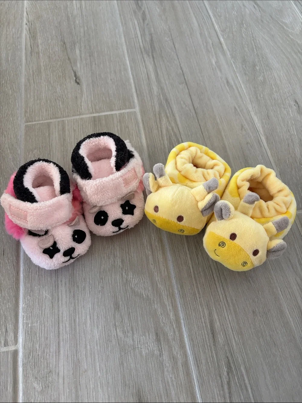 Baby Plush Animal Slippers - Pink Panda & Yellow Giraffe Set